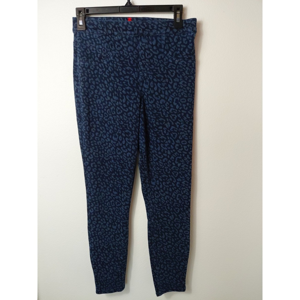 Spanx Jean-ish Leggings Womens S/P Blue Leopard Print Cotton Blend Ankle